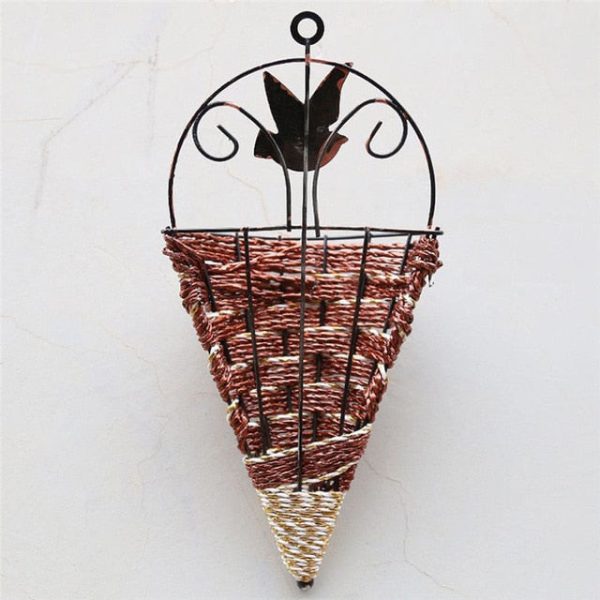 Natural Wicker Flower Basket Wall Vase - Image 3
