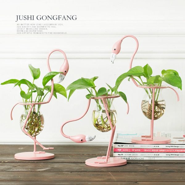 Pink Flamingo Shape Glass Vase