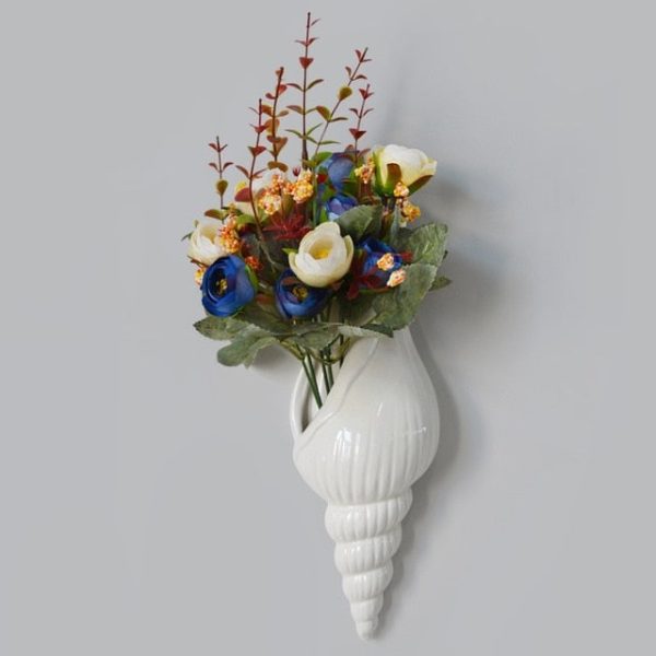 White Ceramic Sea Shell Conch Wall Vase - Image 2