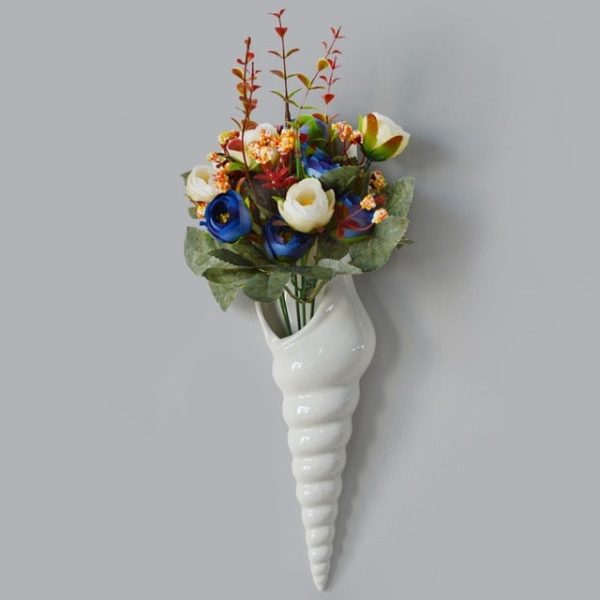 White Ceramic Sea Shell Conch Wall Vase - Image 4