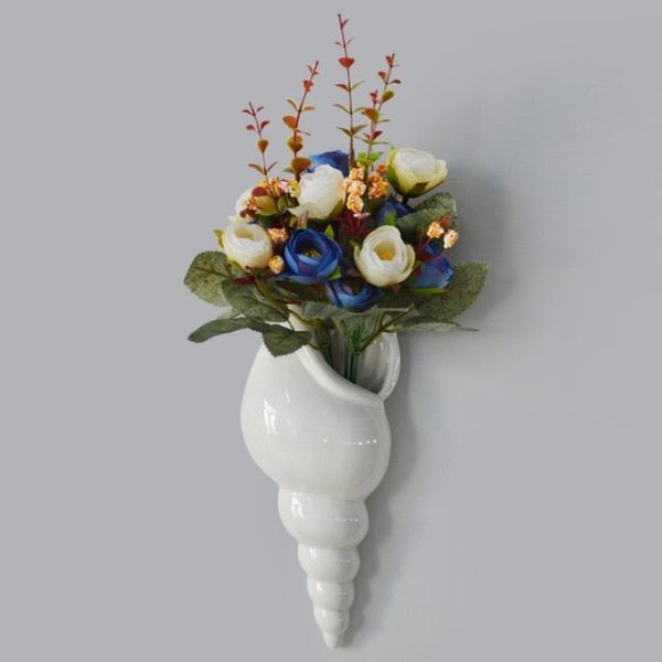 White Ceramic Sea Shell Conch Wall Vase - Image 3
